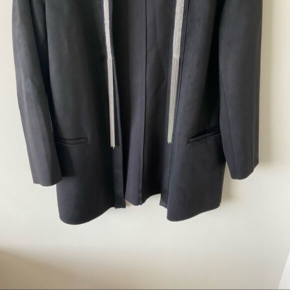Zara-faux suede Tassel Bead Collar Detail Double Pocket Jacket (Size:Large) - Picture 6 of 8